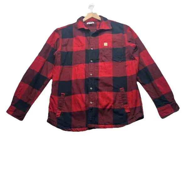Carhartt Flannel Fleece-Lined Jacket Red Checkered Plaid Padded L Large Outdoors - Picture 1 of 12